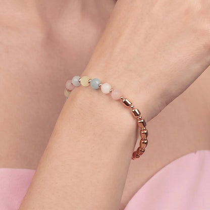 Bracciale Elastico con Pietre Naturali e Sfere Golden Rosé