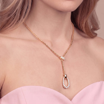 Collana a Cravatta Regolabile con Maglia Popcorn e Cubic Zirconia