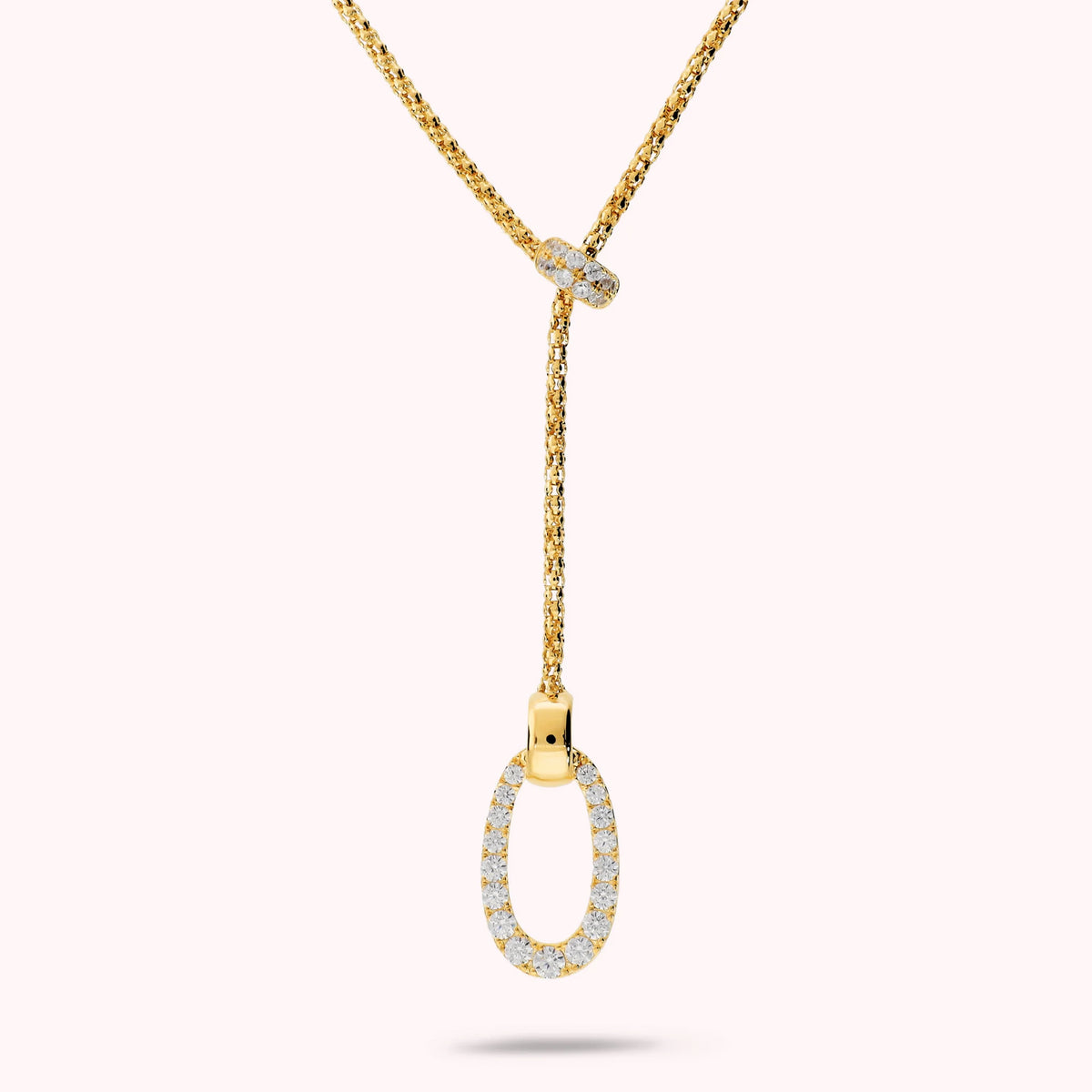 Collana a Cravatta Regolabile con Maglia Popcorn e Cubic Zirconia
