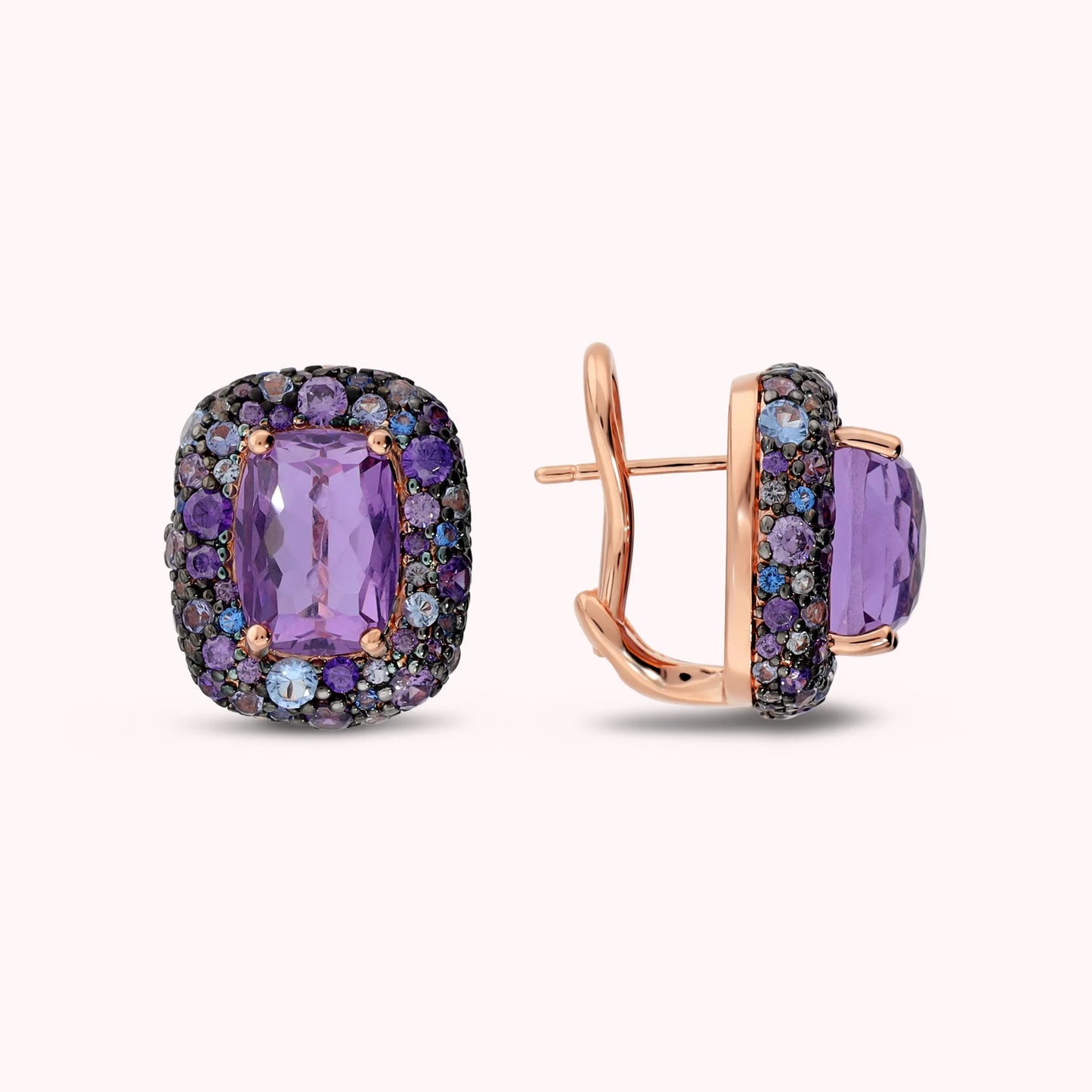 Orecchini a Lobo Rettangolari con Prisma Gem e Pavé