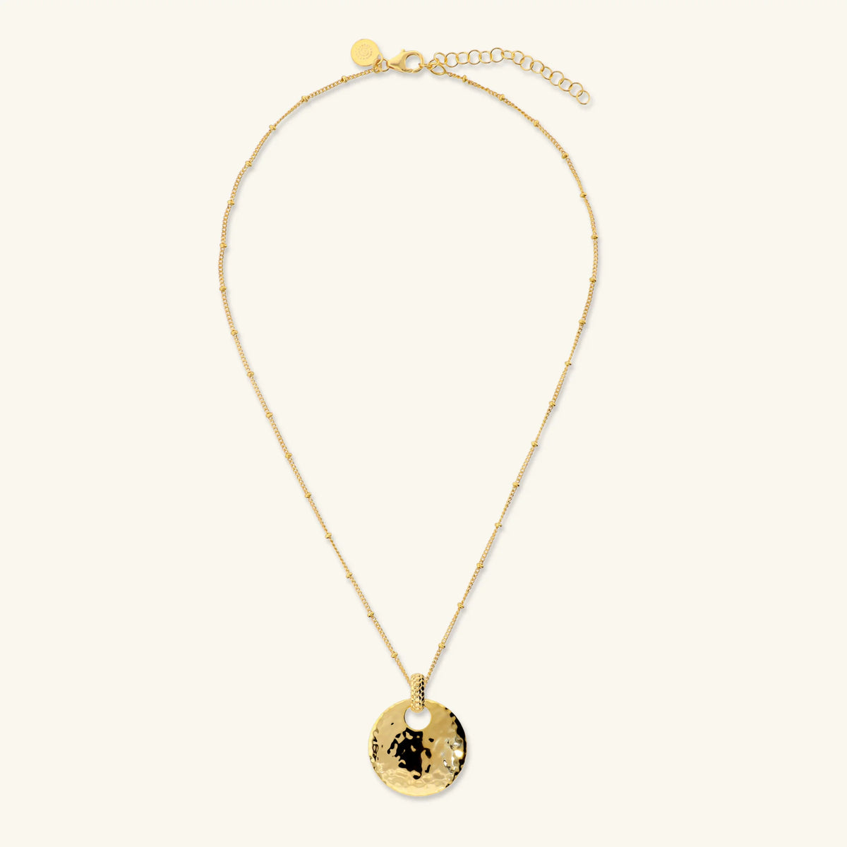 Collana Catena Grumetta con Rondelle e Pendente Disco Martellato