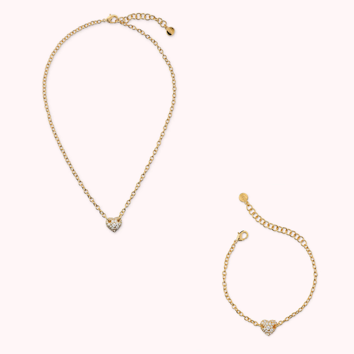 Set Collana + Bracciale Rolò con Cuore in Pavè di Cubic Zirconia