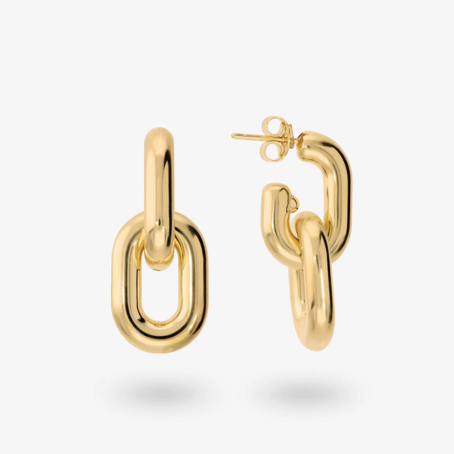 Orecchini a Doppia Maglia Ovale Allungata in Argento 925 placcato Oro Giallo 18Kt