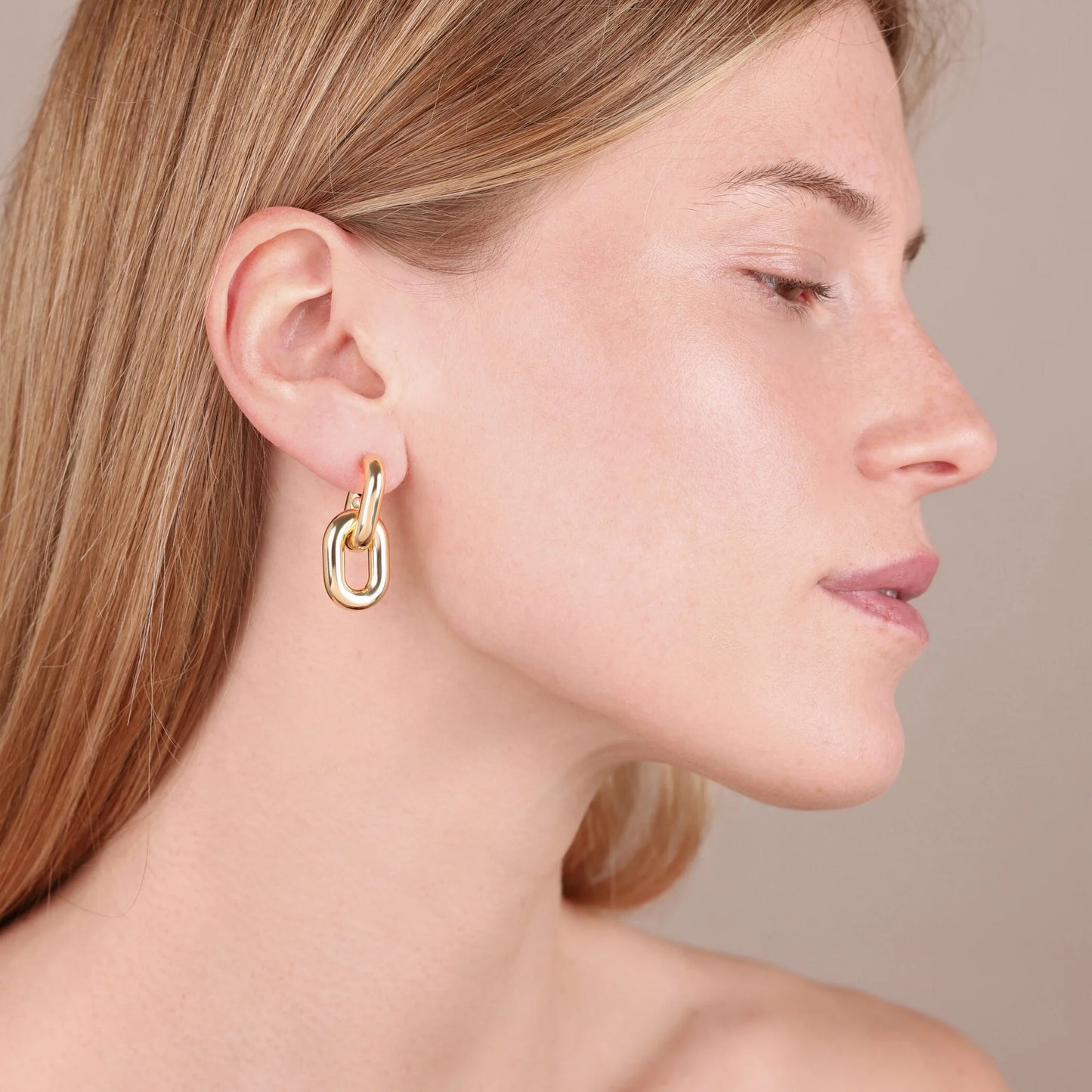 Orecchini a Doppia Maglia Ovale Allungata in Argento 925 placcato Oro Giallo 18Kt