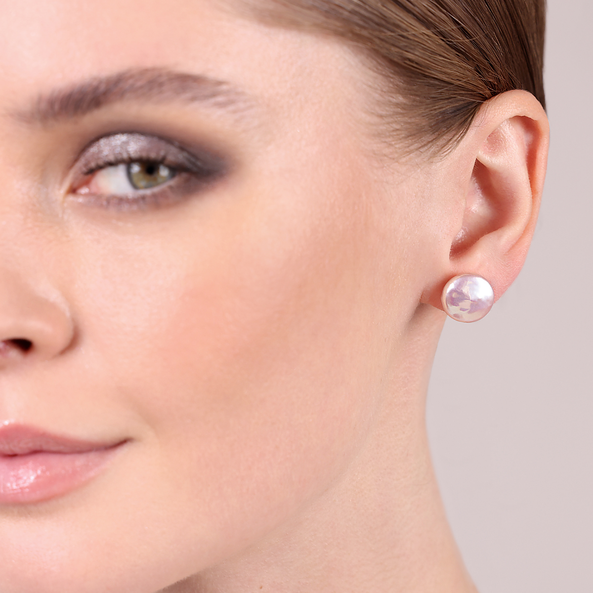 Orecchini a Bottone in Argento 925 placcato Oro Giallo 18Kt con Perle Coin Multicolor d'Acqua Dolce Ø 13/14 mm