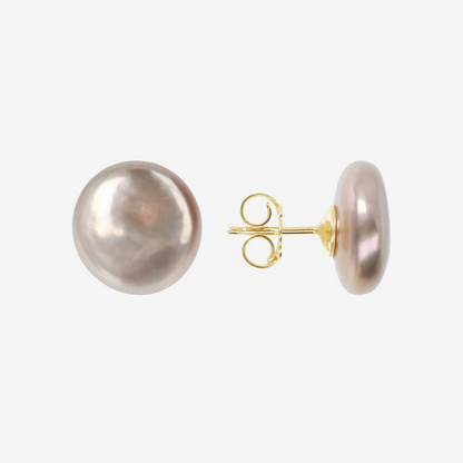 Orecchini a Bottone in Argento 925 placcato Oro Giallo 18Kt con Perle Coin Multicolor d'Acqua Dolce Ø 13/14 mm