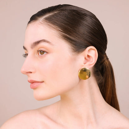 Orecchini a Disco Martellati in Argento 925 placcato Oro Giallo 18Kt