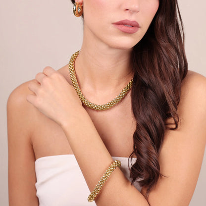 Bracciale Maxi Maglia Popcorn in Argento 925 placcato Oro Giallo 18Kt