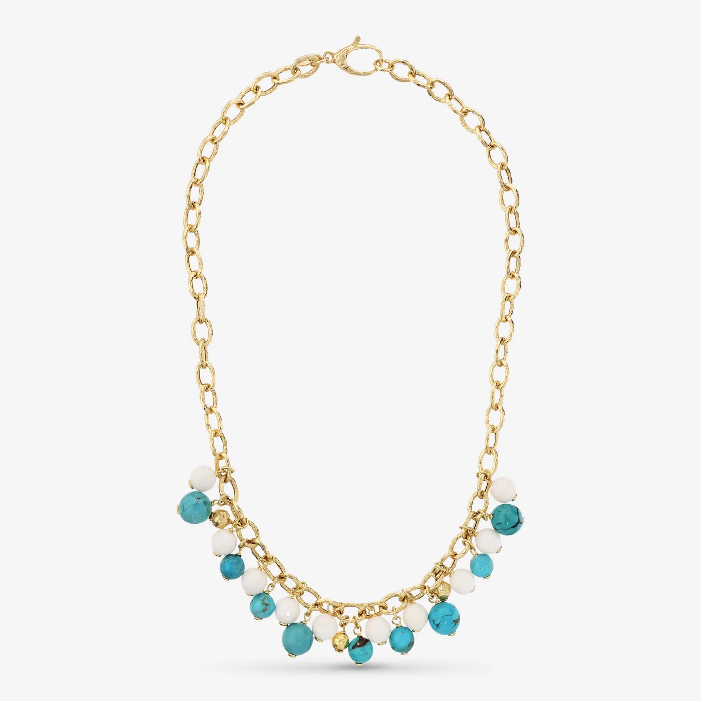 Collana Girocollo in Argento 925 placcato Oro Giallo 18Kt con Pietre Naturali di Turchesi e Quarziti