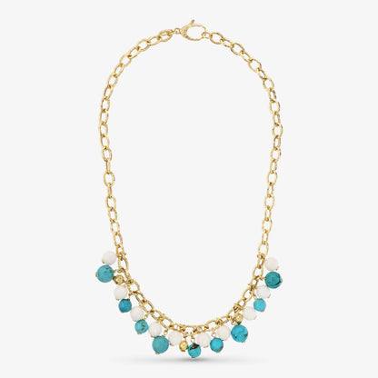 Collana Girocollo in Argento 925 placcato Oro Giallo 18Kt con Pietre Naturali di Turchesi e Quarziti