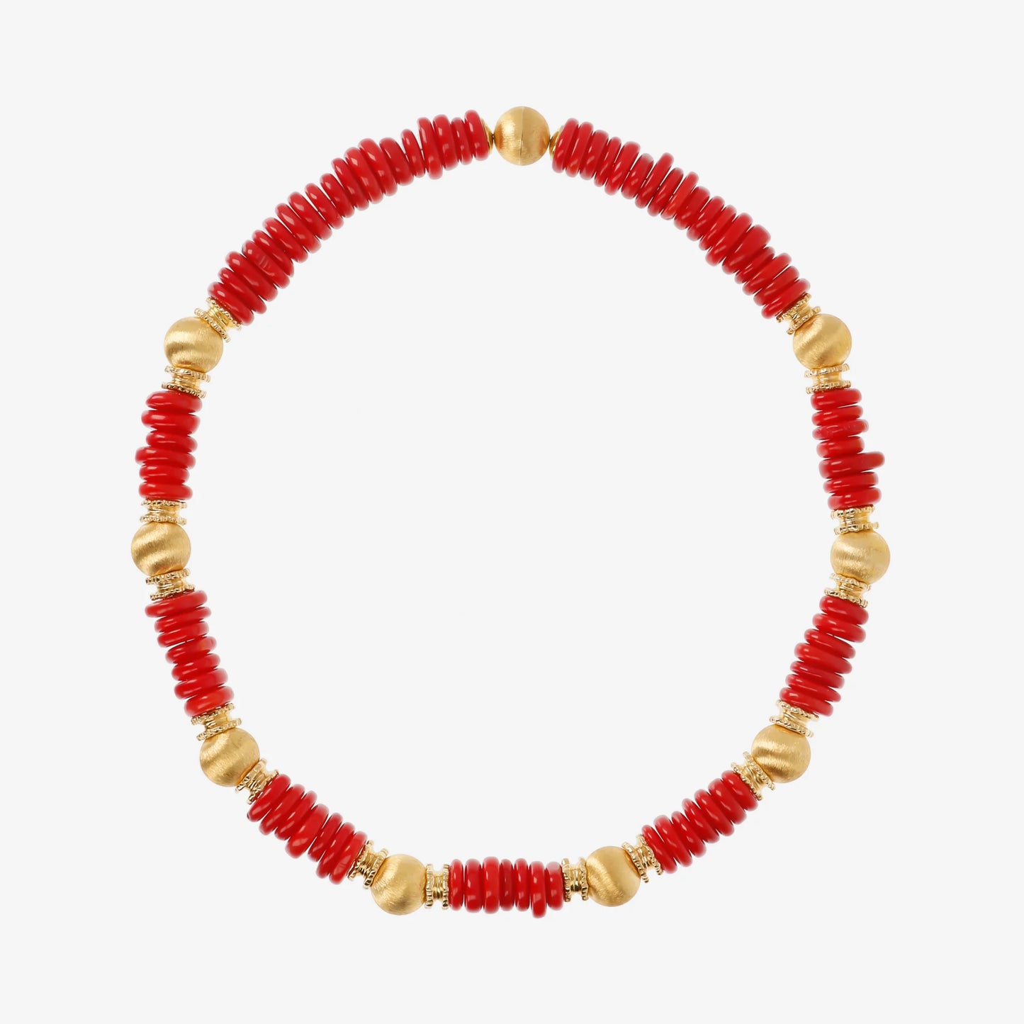Collana Girocollo in Argento 925 placcato Oro Giallo 18Kt con Corallo Bambù e Bead Satinate
