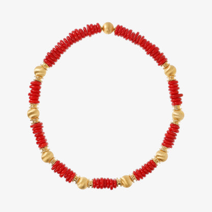 Collana Girocollo in Argento 925 placcato Oro Giallo 18Kt con Corallo Bambù e Bead Satinate