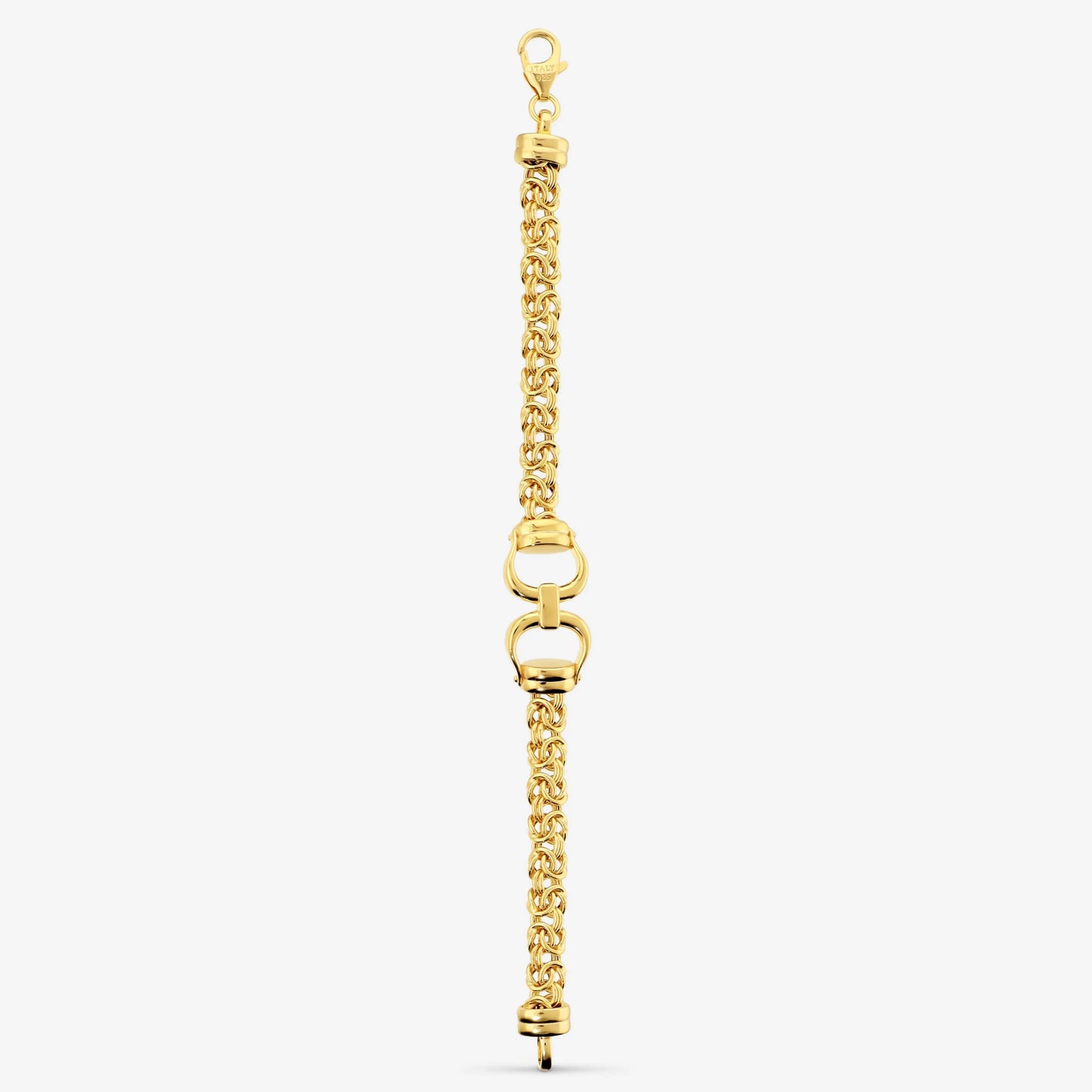 Bracciale Maglia Bizantina con Ferro di Cavallo in Argento 925 placcato Oro Giallo 18Kt