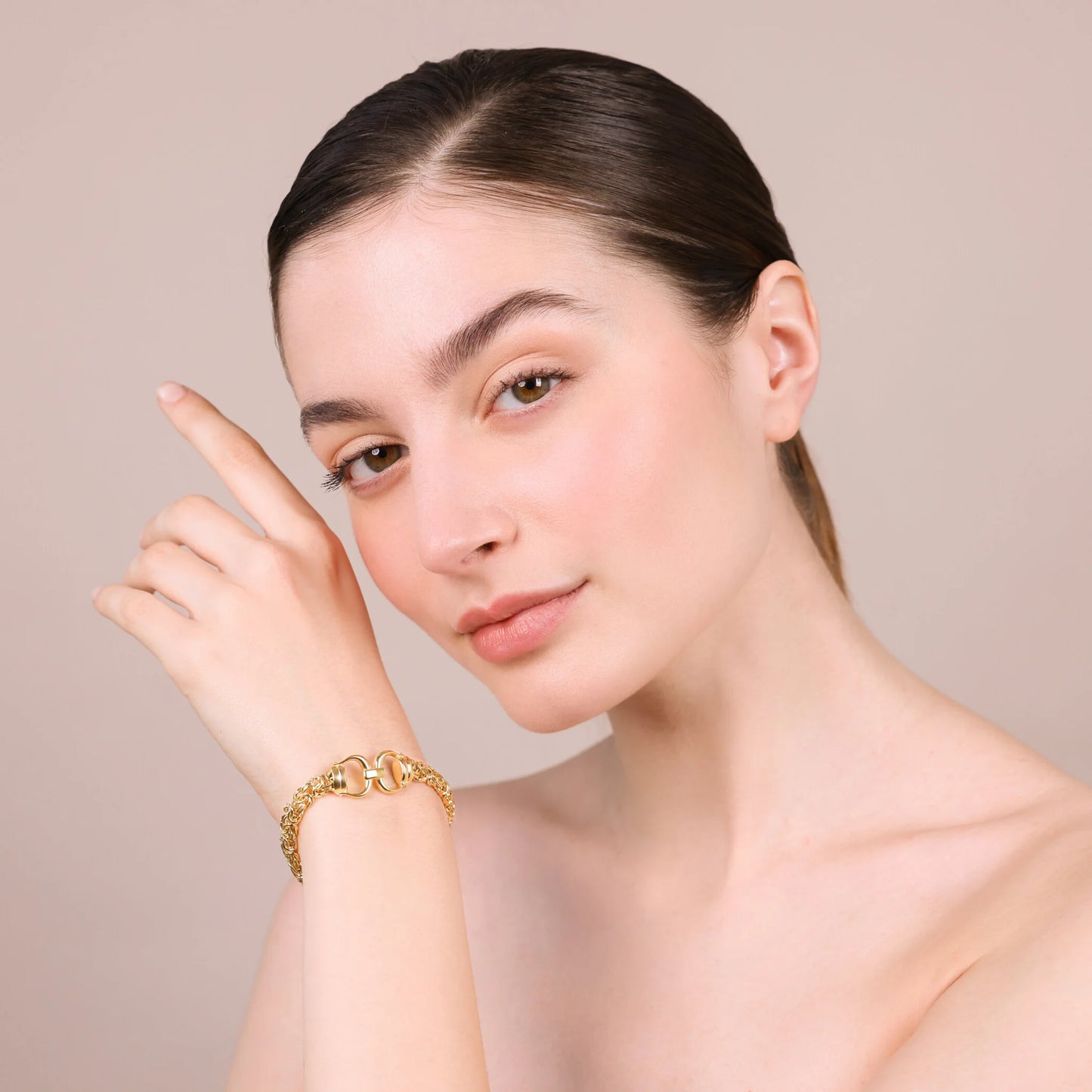 Bracciale Maglia Bizantina con Ferro di Cavallo in Argento 925 placcato Oro Giallo 18Kt