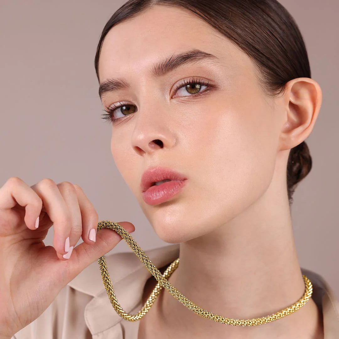 Collana Maglia Popcorn in Argento 925 placcato Oro Giallo 18Kt