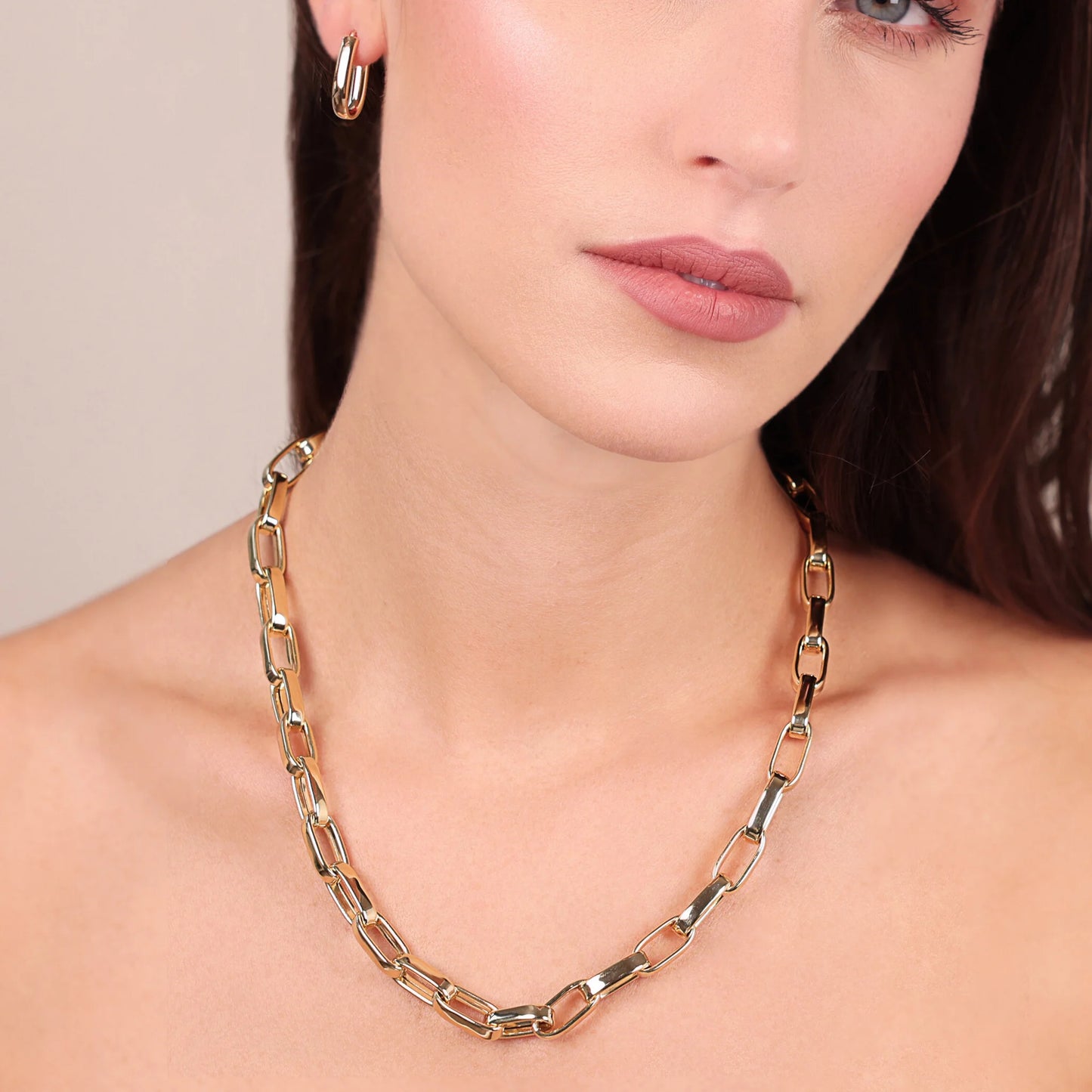 Collana Maxi Maglie Ovali Allungate in Argento 925 placcato Oro Giallo 18Kt