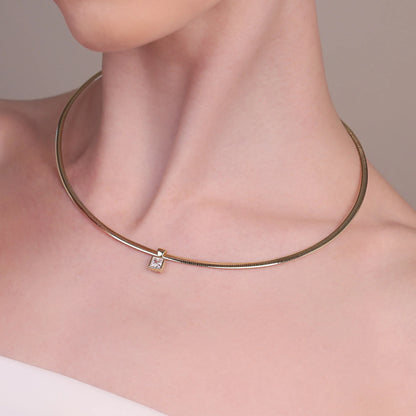 Collana Girocollo Maglia Omega in Argento 925 placcato Oro Giallo 18Kt con Punto Luce in Cubic Zirconia