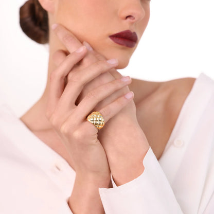 Anello a Fascia Graduato Matelassé in Argento 925 placcato Oro Giallo 18Kt