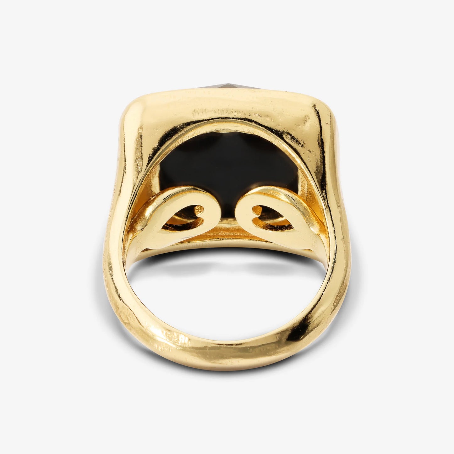 Anello Chevalier Martellato in Argento 925 placcato Oro Giallo 18Kt con Labradorite