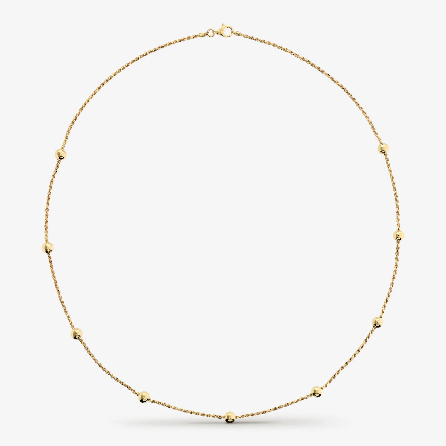 Collana Lunga Maglia Corda e Bead Lucide in Argento 925 placcato Oro Giallo 18Kt