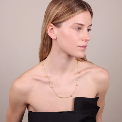 Collana Lunga Maglia Corda e Bead Lucide in Argento 925 placcato Oro Giallo 18Kt