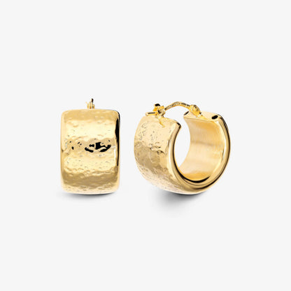 Orecchini a Cerchio Piccoli Martellati in Argento 925 placcato Oro Giallo 18Kt