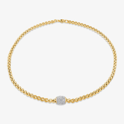 Collana Girocollo Maglia Veneziana in Argento 925 placcato Oro Giallo 18Kt con Pavé di Cubic Zirconia