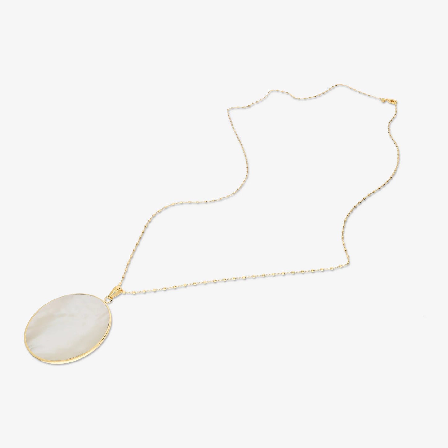 Collana Lunga in Argento 925 placcato Oro Giallo 18Kt con Pendente in Pietra Naturale Madreperla Bianca