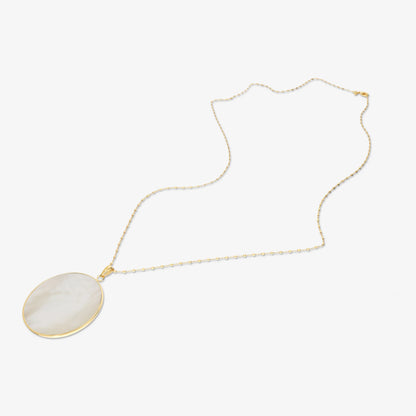 Collana Lunga in Argento 925 placcato Oro Giallo 18Kt con Pendente in Pietra Naturale Madreperla Bianca