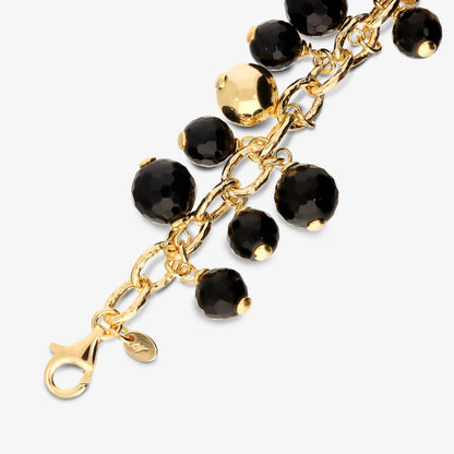 Bracciale con Charm in Onice Nero Sfaccettato e Bead Lucide in Argento 925 placcato Oro Giallo 18Kt