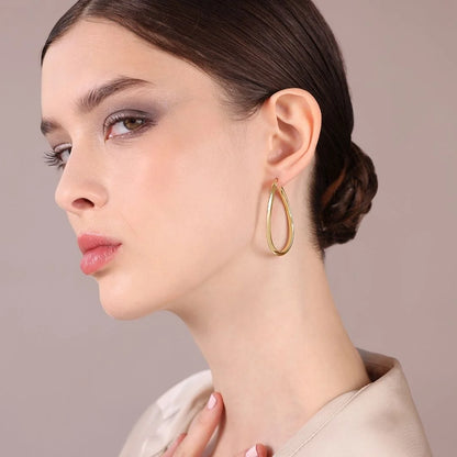 Orecchini a Cerchio Ovali Ondulati in Argento 925 placcato Oro Giallo 18Kt