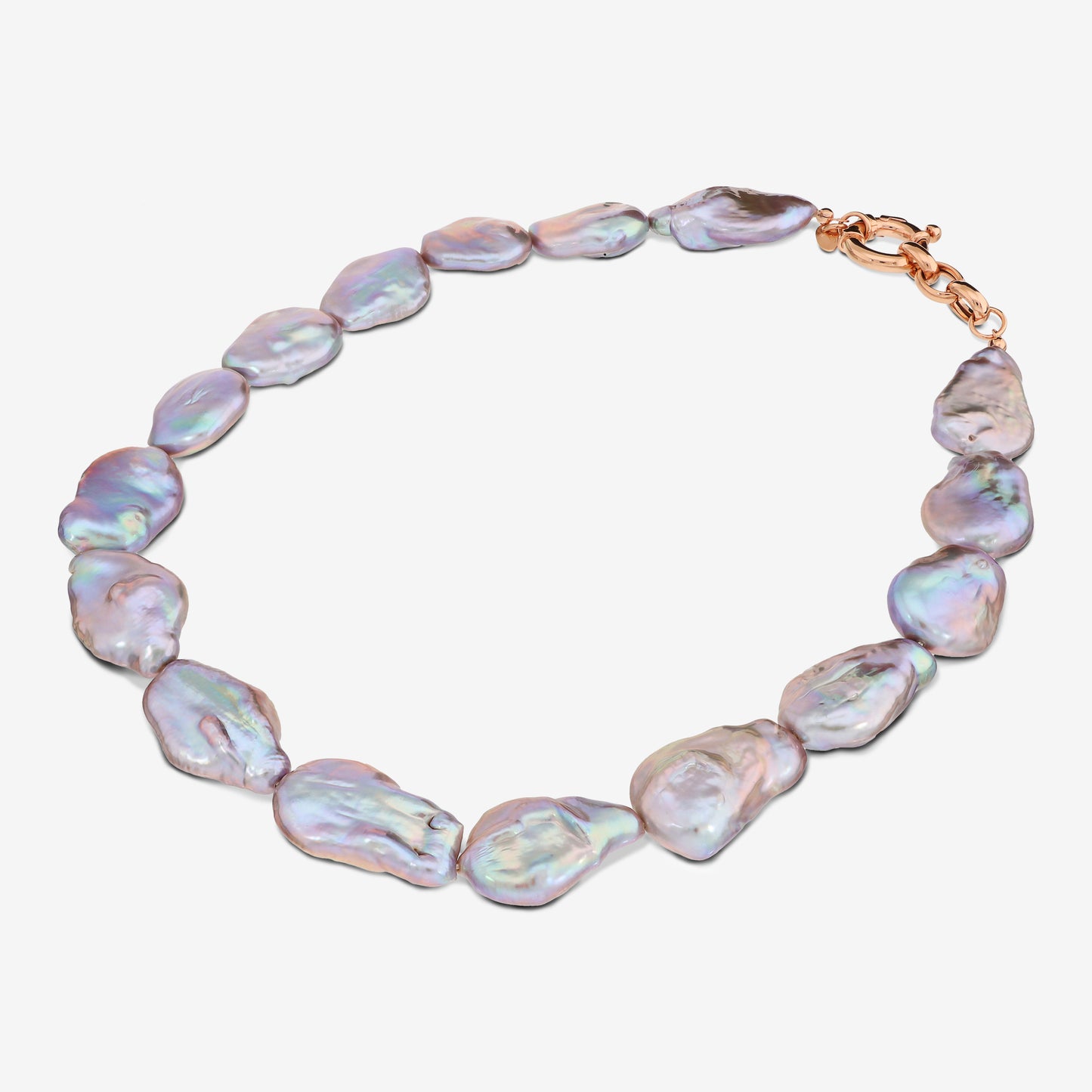 Collana Girocollo in Argento 925 placcato Oro Rosa 18Kt con Perle Coin Barocche Peacock d'Acqua Dolce Ø 17 mm