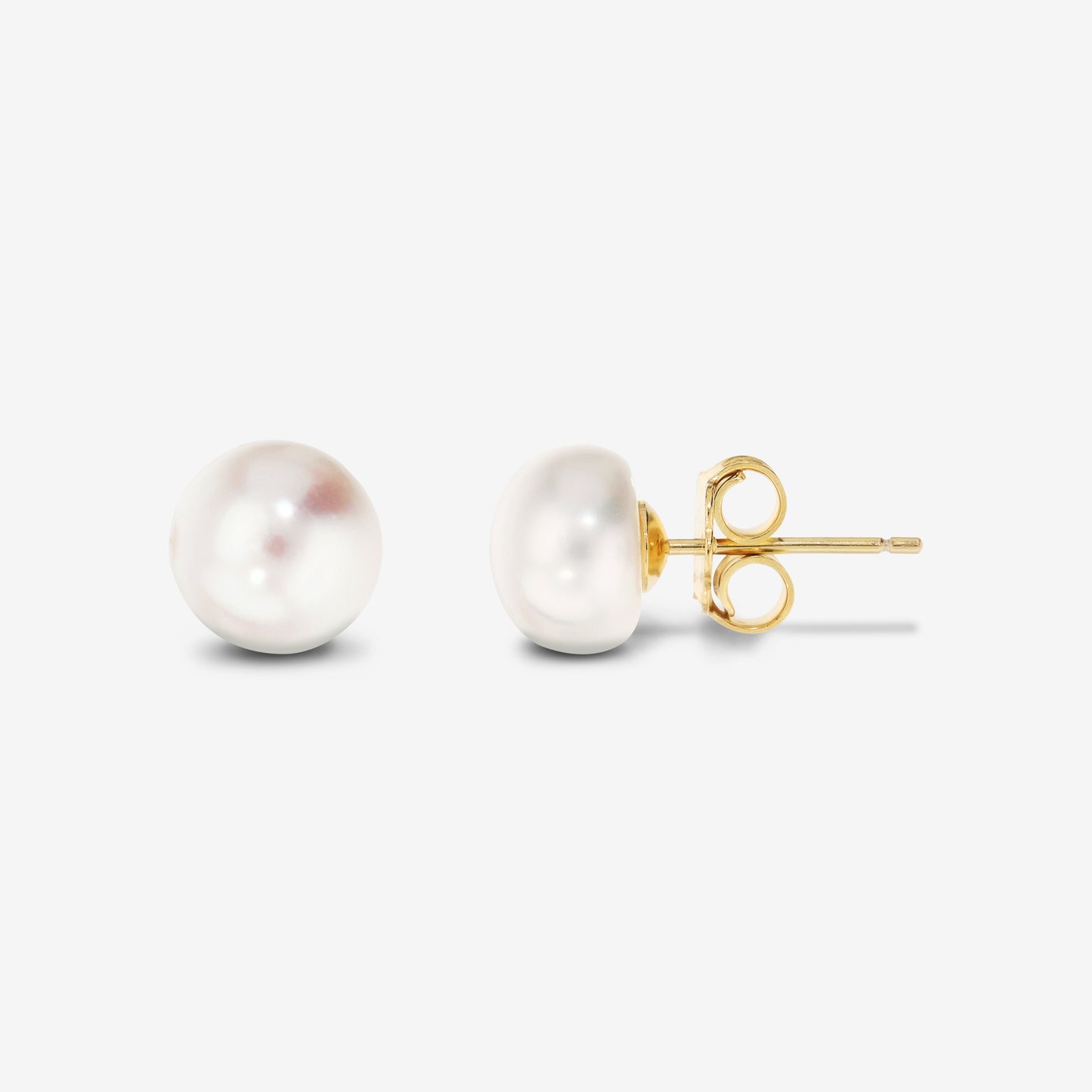 Orecchini in Argento 925 placcato Oro Giallo 18Kt con Perle d'Acqua Dolce a Bottone Bianche Ø 8/9 mm