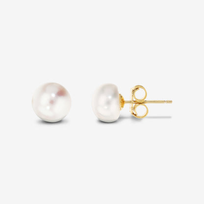 Orecchini in Argento 925 placcato Oro Giallo 18Kt con Perle d'Acqua Dolce a Bottone Bianche Ø 8/9 mm