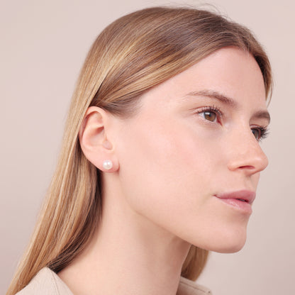 Orecchini in Argento 925 placcato Oro Giallo 18Kt con Perle d'Acqua Dolce a Bottone Bianche Ø 8/9 mm