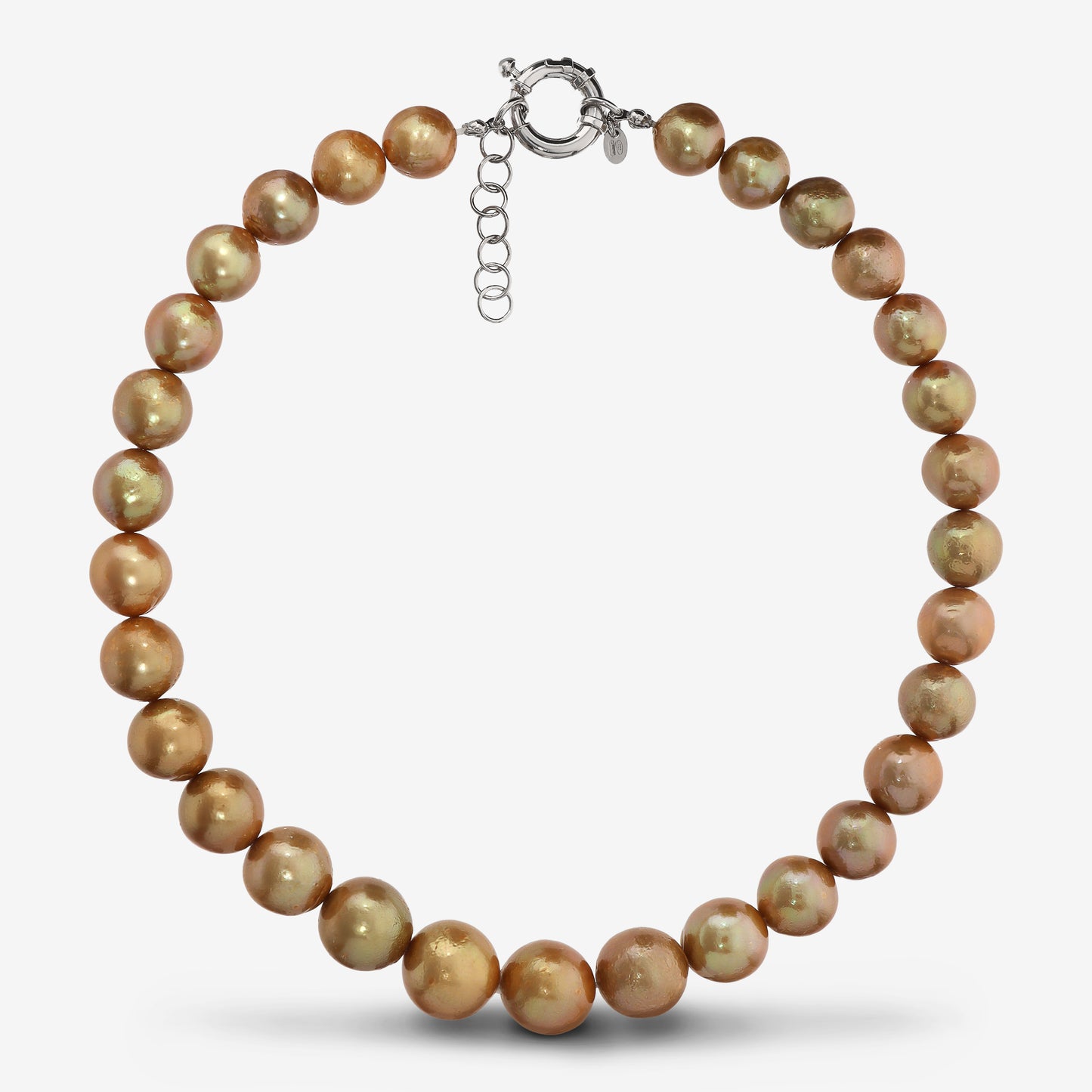 Collana Girocollo Graduata in Argento 925 placcato Oro Bianco 18Kt con Perle Ming Gold d'Acqua Dolce Ø 12/15 mm