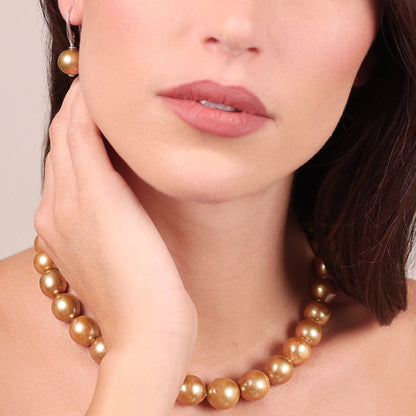 Collana Girocollo Graduata in Argento 925 placcato Oro Bianco 18Kt con Perle Ming Gold d'Acqua Dolce Ø 12/15 mm