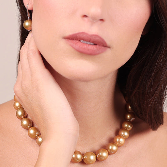 Collana Girocollo Graduata in Argento 925 placcato Oro Bianco 18Kt con Perle Ming Gold d'Acqua Dolce Ø 12/15 mm