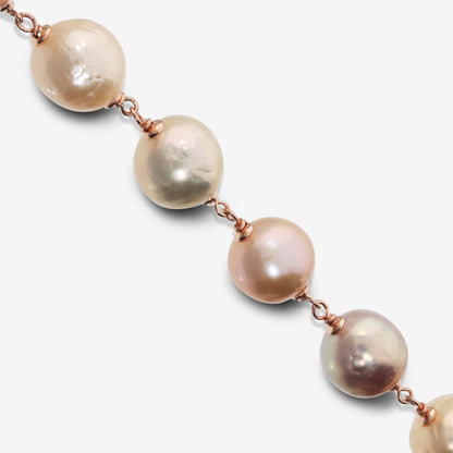 Bracciale in Argento 925 placcato Oro Rosa 18Kt con Perle Ming Multicolor d'Acqua Dolce Ø 11/12 mm
