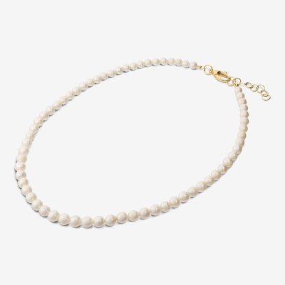 Collana Girocollo in Argento 925 placcato Oro Giallo 18Kt con Mini Perle Ming Bianche d'Acqua Dolce Ø 6/6.5 mm
