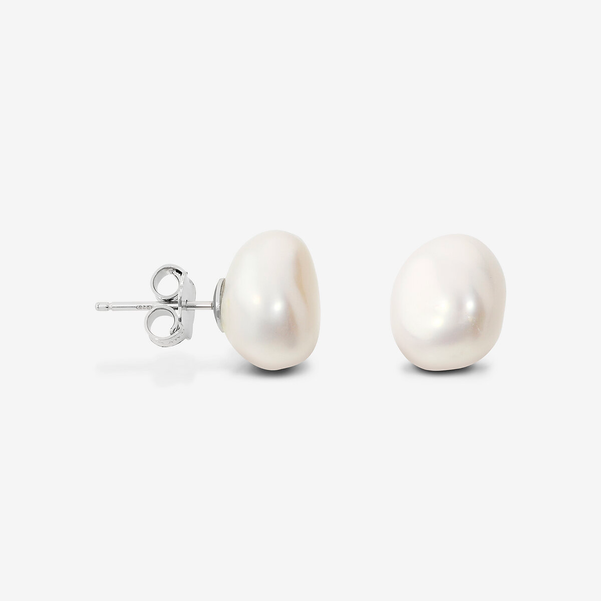 Orecchini in Argento 925 placcato Oro Bianco 18Kt con Perle Barocche a Pepita Bianche d'Acqua Dolce Ø 11/12 mm