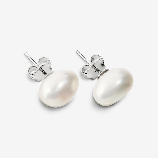 Orecchini in Argento 925 placcato Oro Bianco 18Kt con Perle Barocche a Pepita Bianche d'Acqua Dolce Ø 11/12 mm