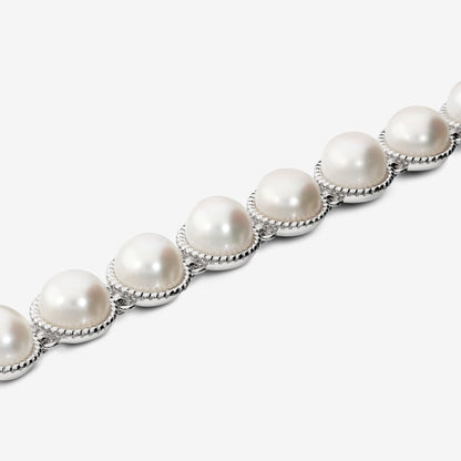 Bracciale Tennis di Perle a Bottone Bianche d'Acqua Dolce Ø 9/9.5 mm in Argento 925 placcato Oro Bianco 18Kt
