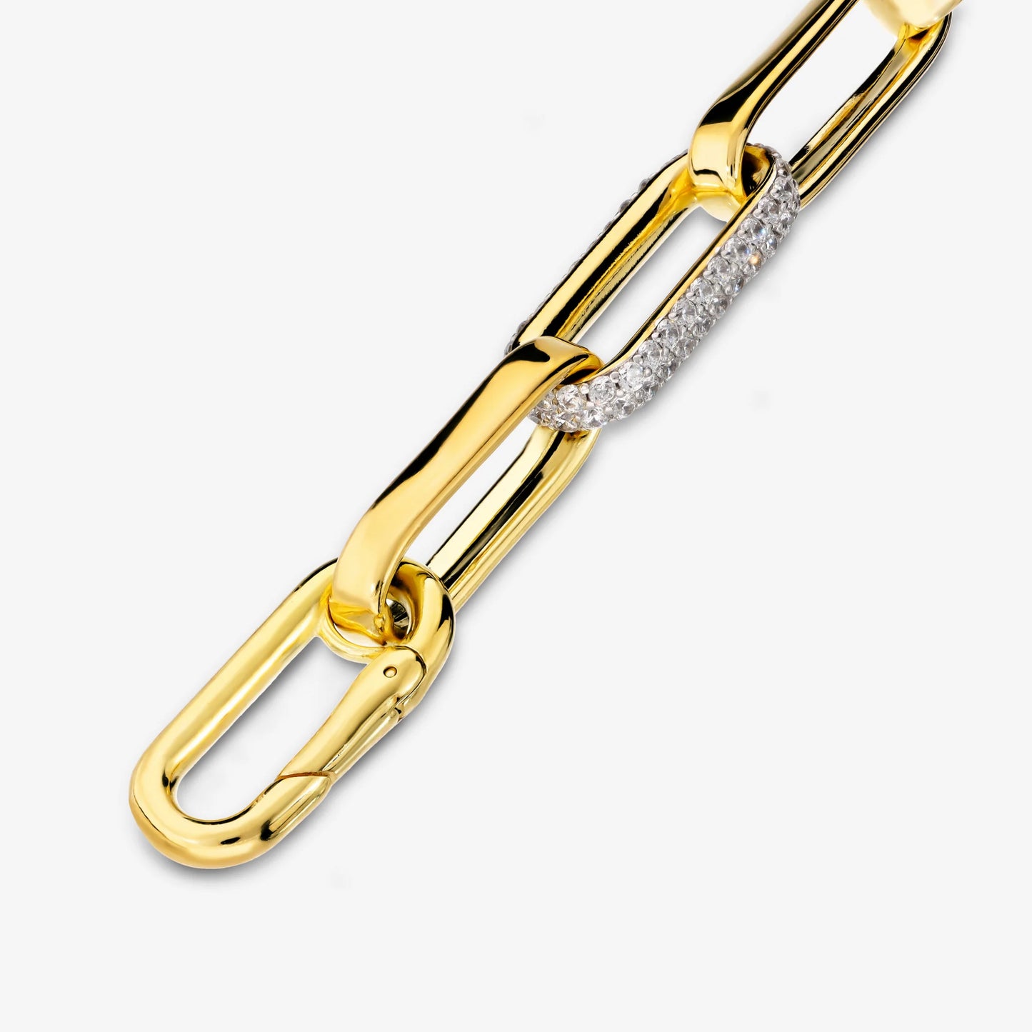 Bracciale Maxi Maglie Ovali in Argento 925 placcato Oro Giallo 18kt con Elemento in Pavé di Cubic Zirconia