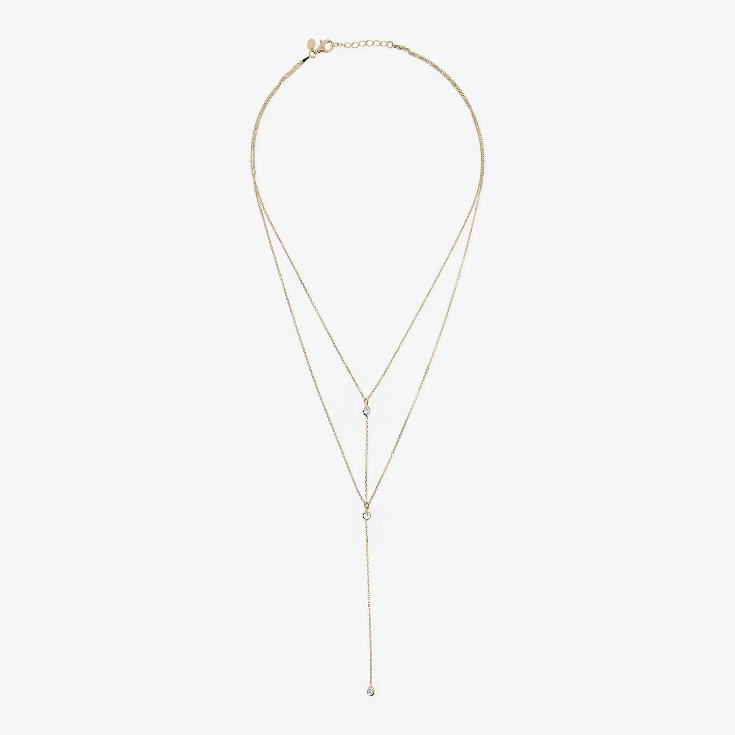 Collana Multifilo a Cravatta in Argento 925 placcato Oro Giallo 18Kt con Cubic Zirconia