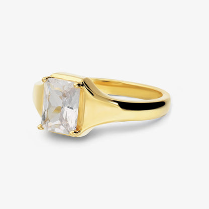 Anello Solitario in Argento 925 placcato Oro Giallo 18Kt con Cubic Zirconia