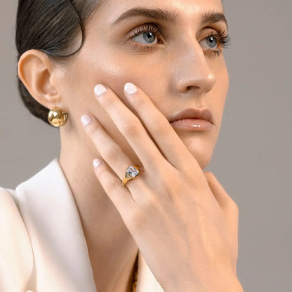 Anello Solitario in Argento 925 placcato Oro Giallo 18Kt con Cubic Zirconia