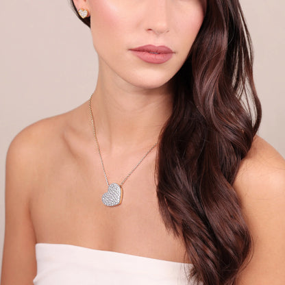 Collana Lunga in Argento 925 placcato Oro Giallo 18Kt e Pendente Cuore con Pavé in Cubic Zirconia