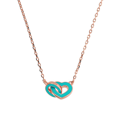 Collana Catena Forzatina con Doppio Pendente Smaltato Cuore e Maglia Ovale