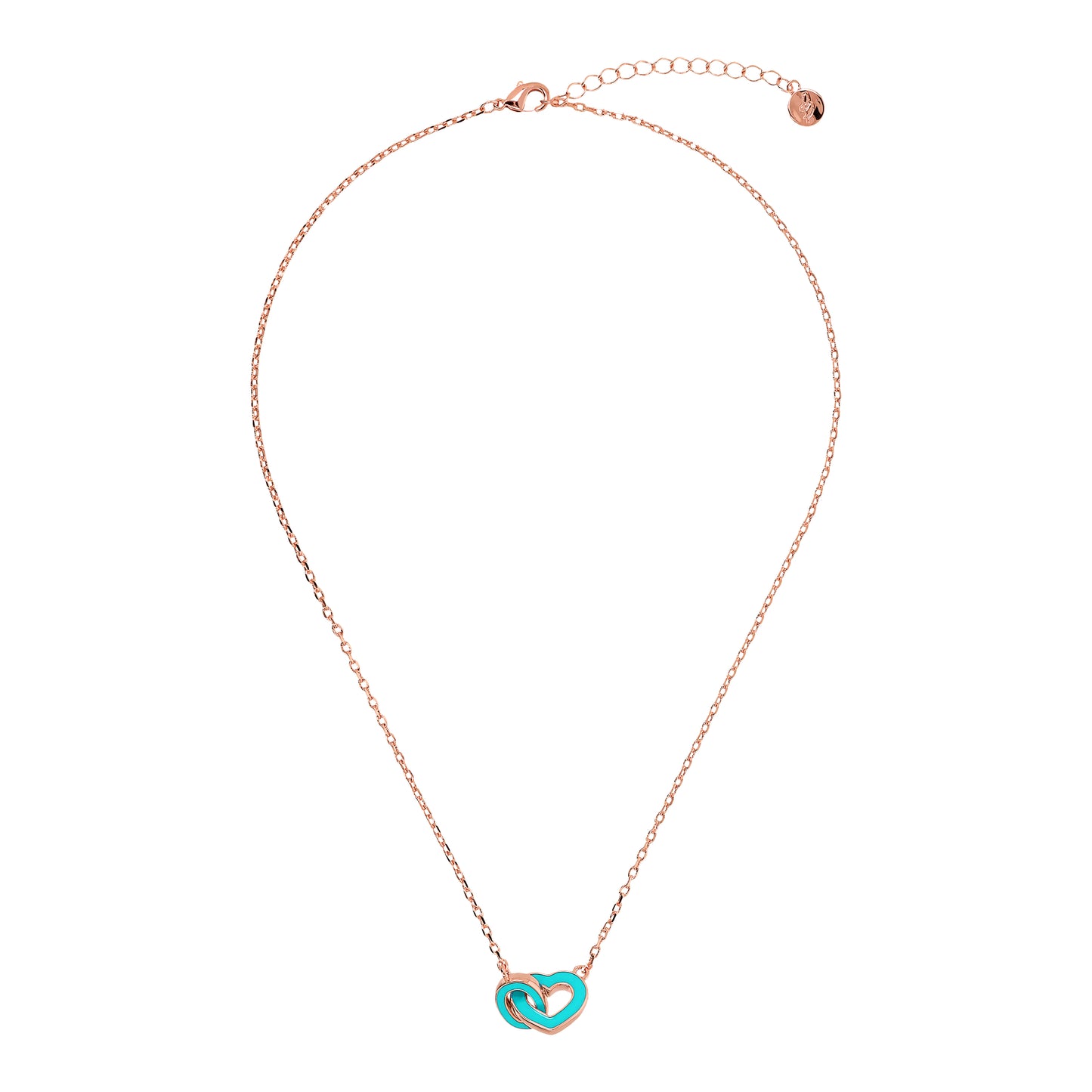 Collana Catena Forzatina con Doppio Pendente Smaltato Cuore e Maglia Ovale